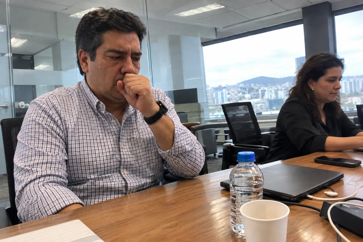 Persona que carraspea durante una reunión de trabajo